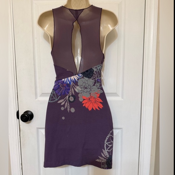 NWT Free People Ikebana Purple Floral Mesh Bodycon Mini Dress XS - Picture 5 of 7